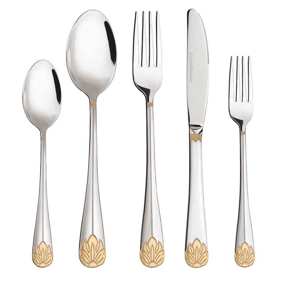 Silverware Trendyware Elegant Silver and Gold Flatware Set 19  stainless steel